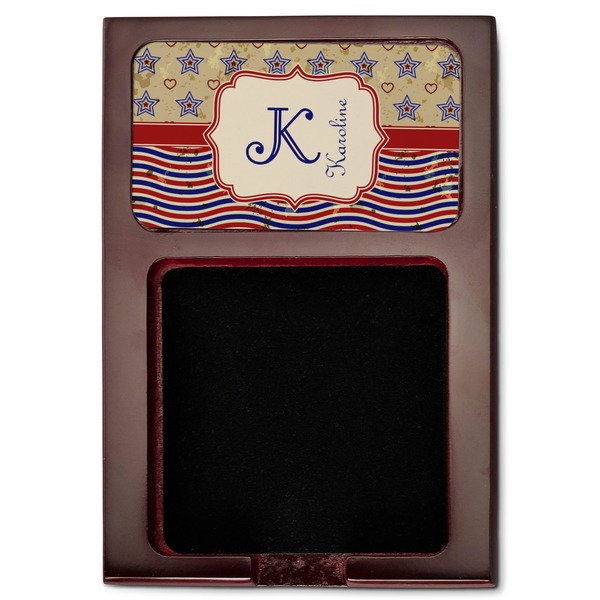 Vintage Stars & Stripes Red Mahogany Sticky Note Holder - Flat