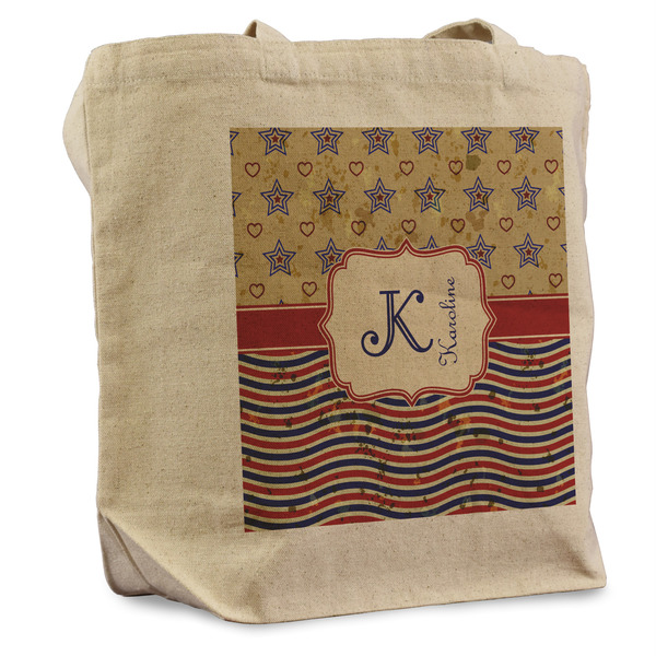Custom Vintage Stars & Stripes Reusable Cotton Grocery Bag (Personalized)