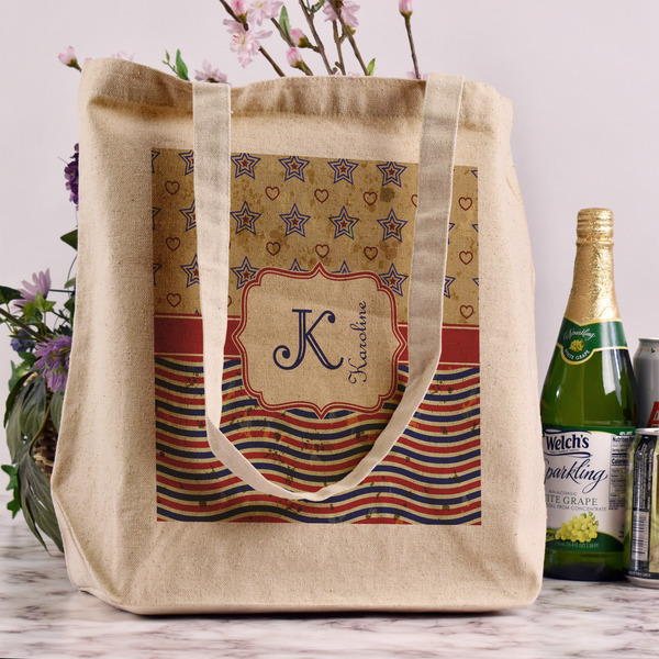 Vintage Stars & Stripes Reusable Cotton Grocery Bag - In Context