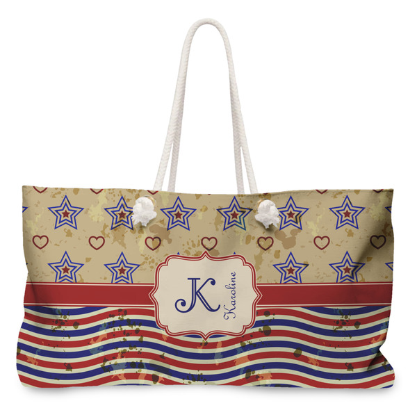 Custom Vintage Stars & Stripes Large Tote Bag with Rope Handles (Personalized)