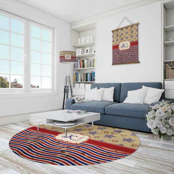 Vintage Stars & Stripes Round Area Rug - IN CONTEXT