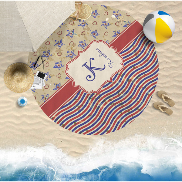 Vintage Stars & Stripes Round Beach Towel Lifestyle