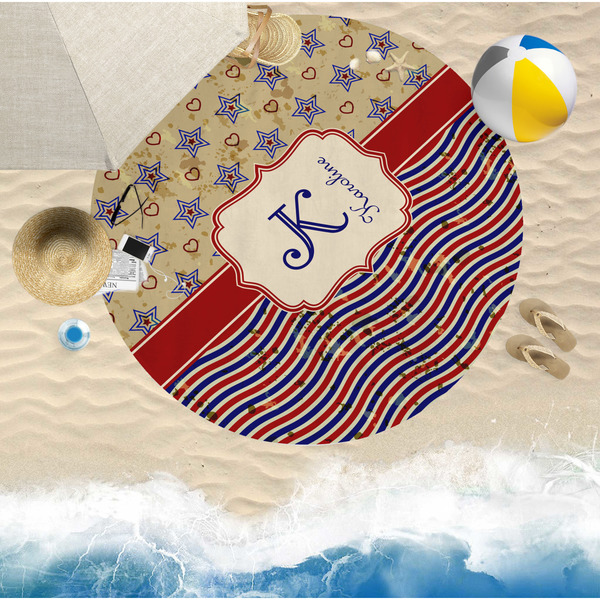 Vintage Stars & Stripes Round Beach Towel Lifestyle