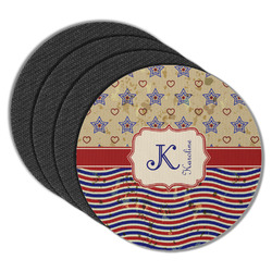 Vintage Stars & Stripes Round Rubber Backed Coasters - Set of 4 (Personalized)