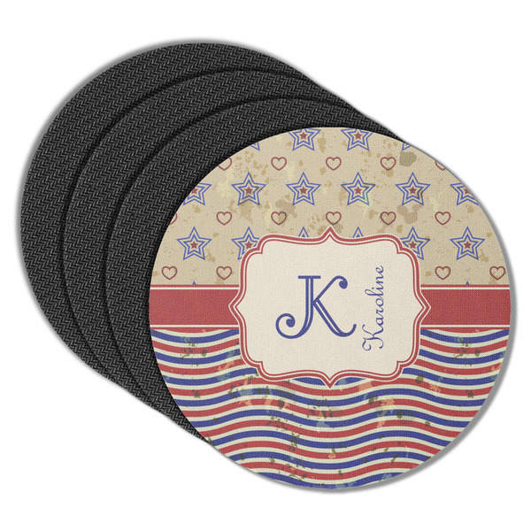 Custom Vintage Stars & Stripes Round Rubber Backed Coasters - Set of 4 (Personalized)