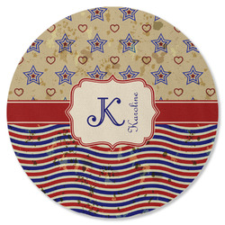 Vintage Stars & Stripes Round Rubber Backed Coaster (Personalized)