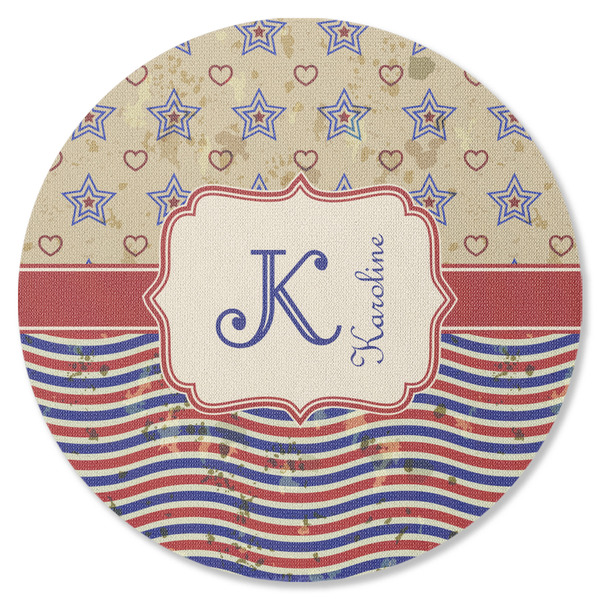 Custom Vintage Stars & Stripes Round Rubber Backed Coaster (Personalized)