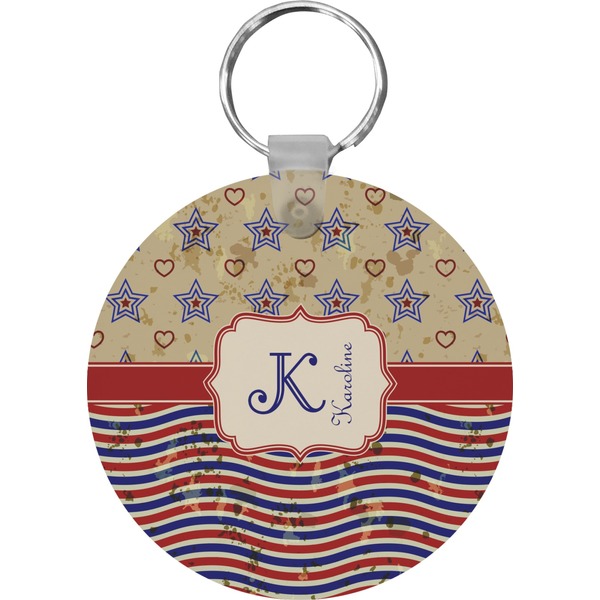 Vintage Stars & Stripes Round Keychain (Personalized)