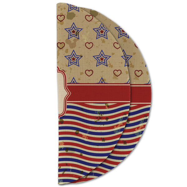 Vintage Stars & Stripes Round Linen Placemats - HALF FOLDED (double sided)