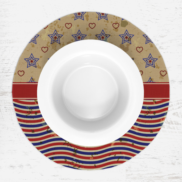 Vintage Stars & Stripes Round Linen Placemats - LIFESTYLE (single)