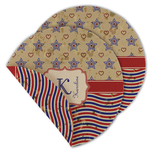 Vintage Stars & Stripes Round Linen Placemats - MAIN (Double-Sided)