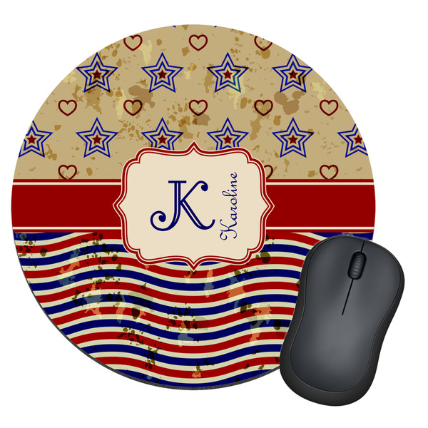 Custom Vintage Stars & Stripes Round Mouse Pad (Personalized)