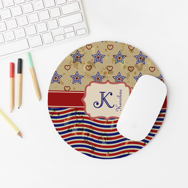 Vintage Stars & Stripes Round Mousepad - LIFESTYLE 2
