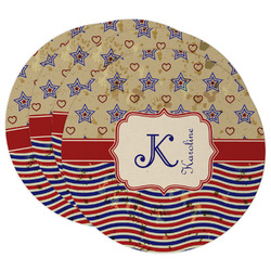 Vintage Stars & Stripes Round Paper Coasters w/ Name and Initial