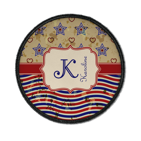 Custom Vintage Stars & Stripes Iron On Round Patch w/ Name and Initial