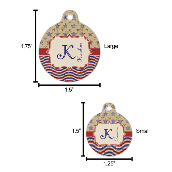 Vintage Stars & Stripes Round Pet ID Tag - Large - Comparison Scale