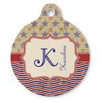 Vintage Stars & Stripes Round Pet ID Tag - Large (Personalized)