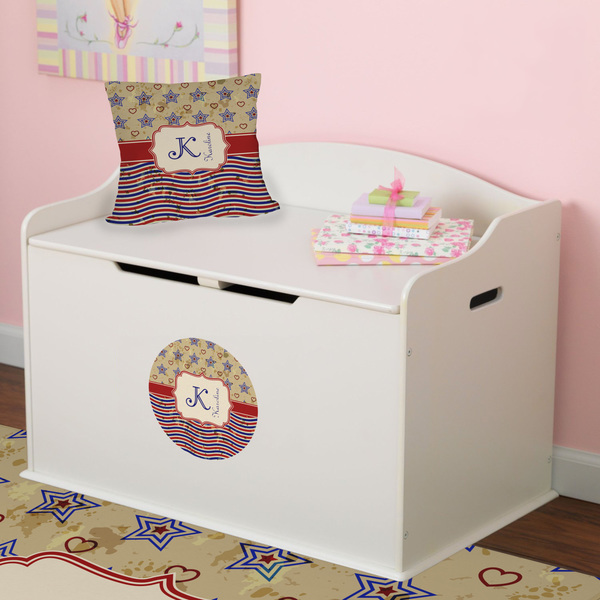 Vintage Stars & Stripes Round Wall Decal on Toy Chest