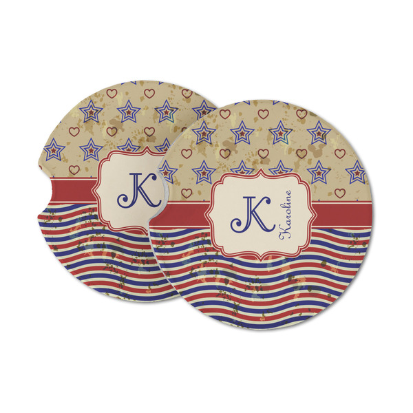 Custom Vintage Stars & Stripes Sandstone Car Coasters - Set of 2 (Personalized)