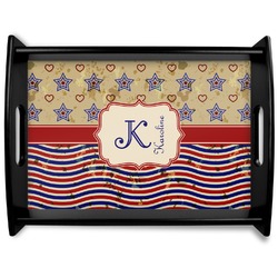 Vintage Stars & Stripes Black Wooden Tray - Large (Personalized)