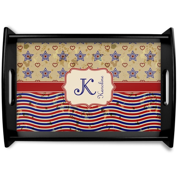 Custom Vintage Stars & Stripes Black Wooden Tray - Small (Personalized)