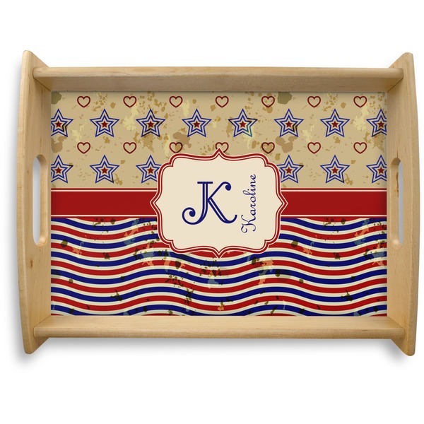 Custom Vintage Stars & Stripes Natural Wooden Tray - Large (Personalized)