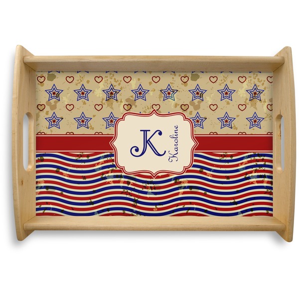 Custom Vintage Stars & Stripes Natural Wooden Tray - Small (Personalized)