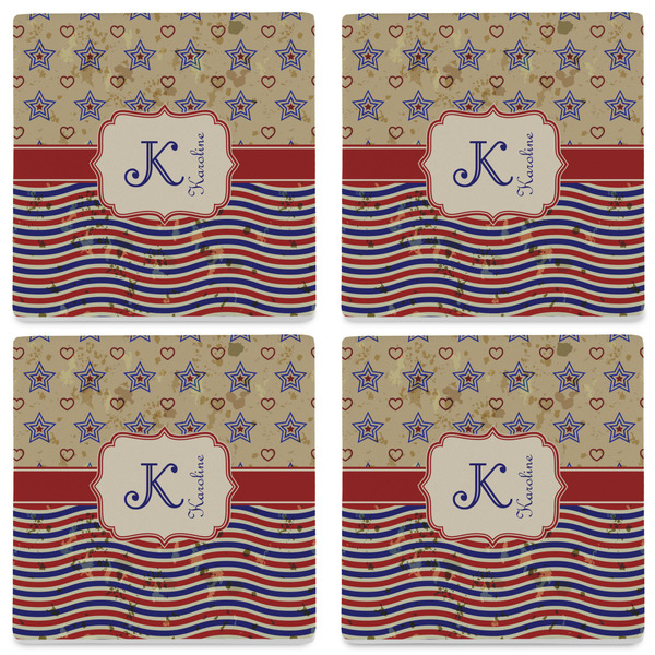 Vintage Stars & Stripes Set of 4 Sandstone Coasters - See All 4 View