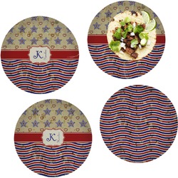 Vintage Stars & Stripes Set of 4 Glass Lunch / Dinner Plate 10" (Personalized)