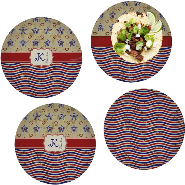 Custom Vintage Stars & Stripes Set of 4 Glass Lunch / Dinner Plate 10" (Personalized)