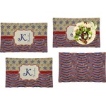 Vintage Stars & Stripes Set of 4 Glass Rectangular Lunch / Dinner Plate (Personalized)