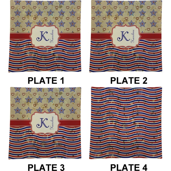 Vintage Stars & Stripes Set of Square Dinner Plates (Approval)