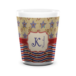Vintage Stars & Stripes Ceramic Shot Glass - 1.5 oz - White - Set of 4 (Personalized)