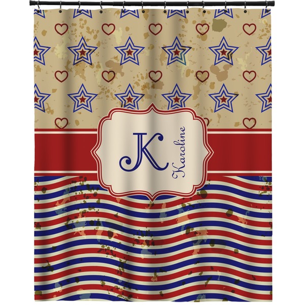 Custom Vintage Stars & Stripes Extra Long Shower Curtain - 70"x84" (Personalized)