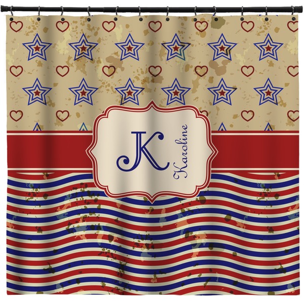 Custom Vintage Stars & Stripes Shower Curtain - 71" x 74" (Personalized)