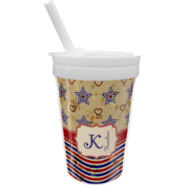 Custom Vintage Stars & Stripes Sippy Cup with Straw (Personalized)