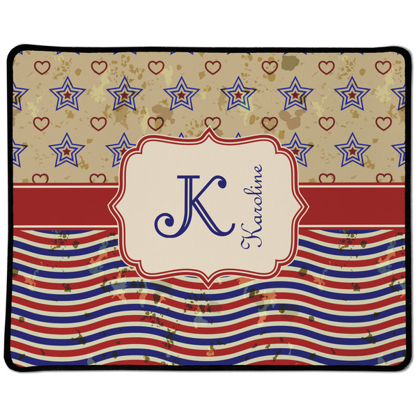 Custom Vintage Stars & Stripes Large Gaming Mouse Pad - 12.5" x 10" (Personalized)
