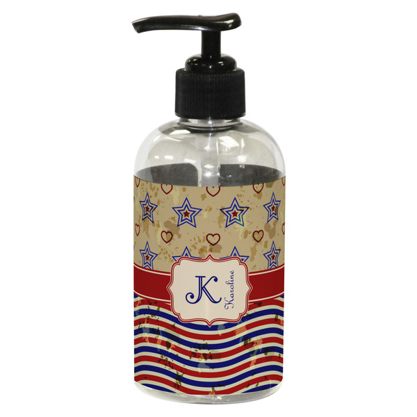 Custom Vintage Stars & Stripes Plastic Soap / Lotion Dispenser (8 oz - Small - Black) (Personalized)
