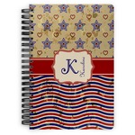 Vintage Stars & Stripes Spiral Notebook - 7x10 w/ Name and Initial