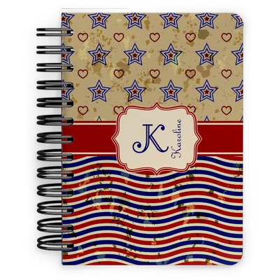 Vintage Stars & Stripes Spiral Notebook - 5x7 w/ Name and Initial