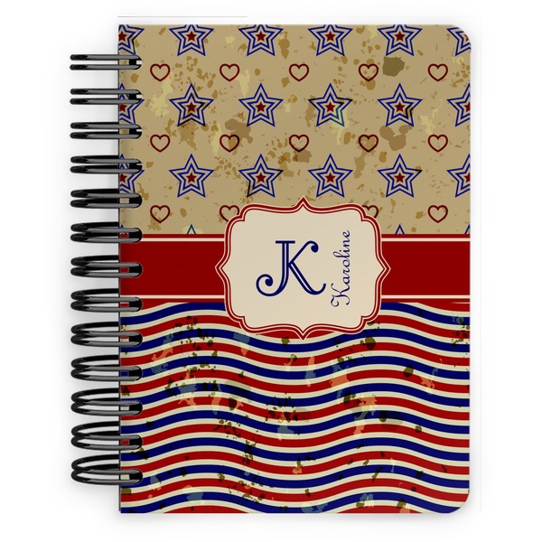 Custom Vintage Stars & Stripes Spiral Notebook - 5x7 w/ Name and Initial