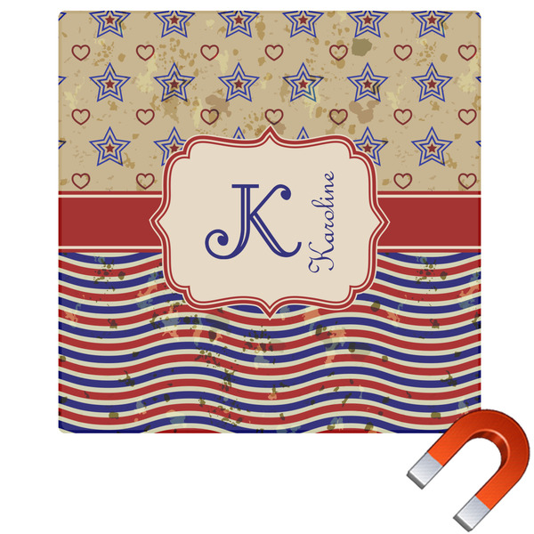 Custom Vintage Stars & Stripes Square Car Magnet - 10" (Personalized)