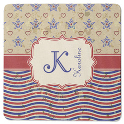 Vintage Stars & Stripes Square Rubber Backed Coaster (Personalized)