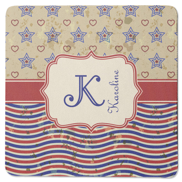 Custom Vintage Stars & Stripes Square Rubber Backed Coaster (Personalized)