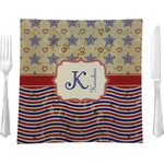 Vintage Stars & Stripes 9.5" Glass Square Lunch / Dinner Plate- Single or Set of 4 (Personalized)