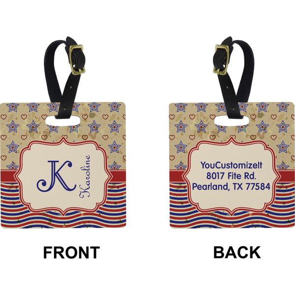 Vintage Stars & Stripes Square Luggage Tag (Front + Back)