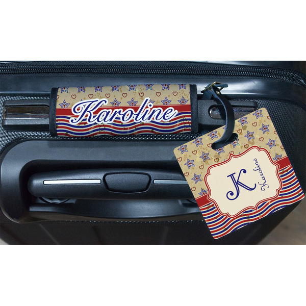Vintage Stars & Stripes Square Luggage Tag & Handle Wrap - In Context