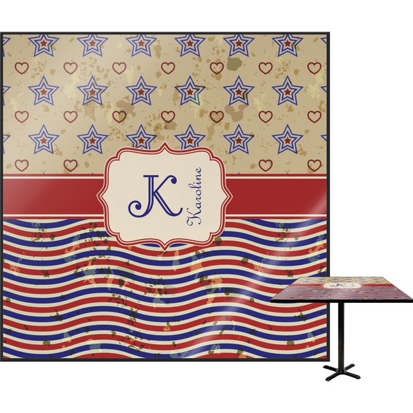 Custom Vintage Stars & Stripes Square Table Top - 30" (Personalized)
