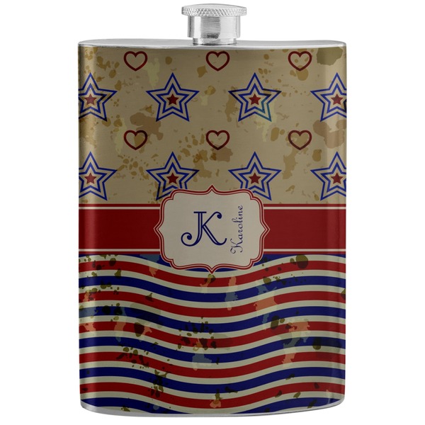 Custom Vintage Stars & Stripes Stainless Steel Flask (Personalized)