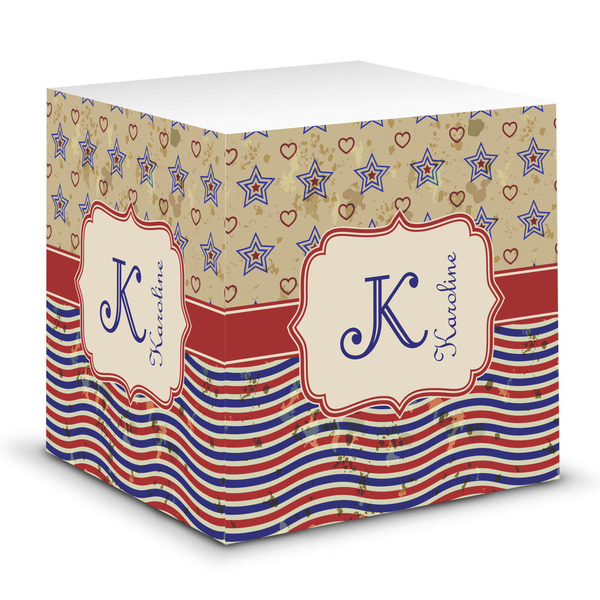 Custom Vintage Stars & Stripes Sticky Note Cube (Personalized)